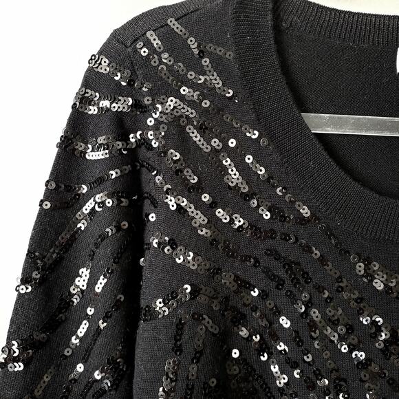 Women Calvin Klein V Neck Black Sequin Sweater Jumper S Holiday Cocktail Sparkle - Picture 2 of 10